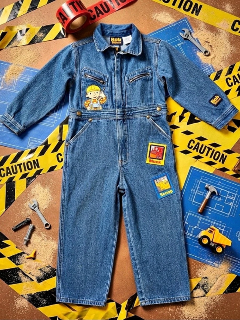 Vintage Bob the Builder blue denim long-sleeve coverall